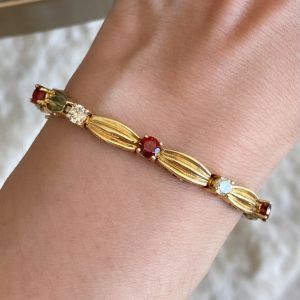 Golden Round Cut Garnet & White Sapphire Tennis Bracelet