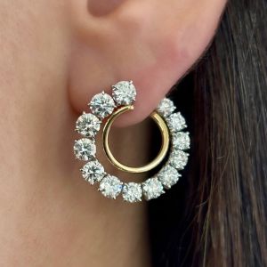 Two Tone Round Cut White Sapphire Hoop Earrings