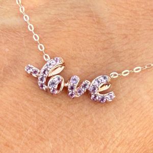 Rose Gold Love Letter Round Cut Pink Sapphire Pendant Necklace