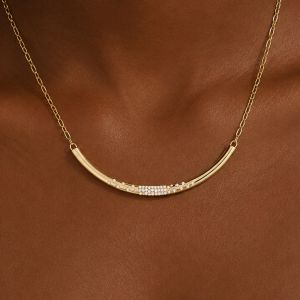 Golden Pave Setting Round Cut White Sapphire Pendant Necklace