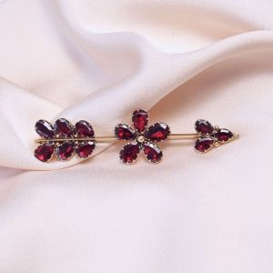 Golden Ruby Sapphire Pear Cut Arrow Design Brooch Pin