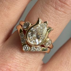 Golden Pear & Round Cut White Sapphire Engagement Ring Sets