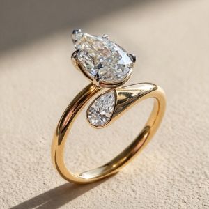 Golden Toi Et Moi Pear Cut White Sapphire Engagement Ring