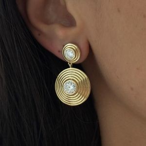 Golden Bezel Round Cut White Sapphire Drop Earrings
