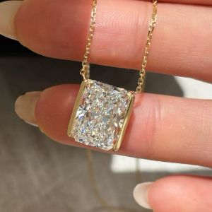 Golden Radiant Cut White Sapphire Solitaire Pendant Necklace