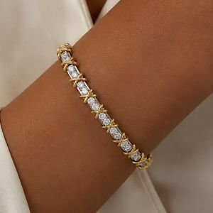 Two Tone Round Cut White Sapphire Tennis Bracelet