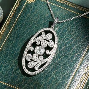 Floral Cushion & Round Cut White Sapphire Pendant Necklace