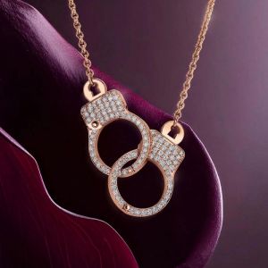 Rose Gold Pave Setting White Sapphire Round Cut Lock Design Pendant Necklace