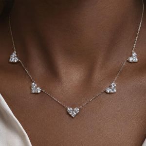 Heart Shape Asscher & Round Cut White Sapphire Pendant Necklace