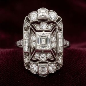 Double Halo White Sapphire Emerald & Round Cut Engagement Ring