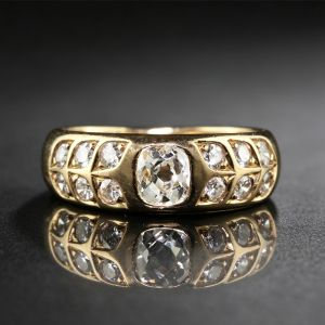 Golden Cushion & Round Cut White Sapphire Engagement Ring