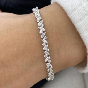 Alternating Marquise & Round Cut White Sapphire Tennis Bracelet