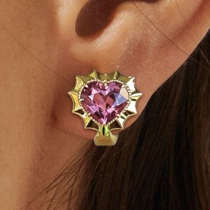 Golden Heart Cut Pink Sapphire Stud Earrings