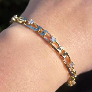 Golden Figaro Round Cut White Sapphire Tennis Bracelet