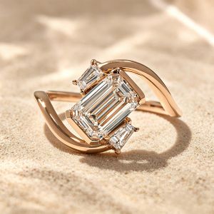 Rose Gold Three Stone Emerald & Baguette Cut White Sapphire Engagement Ring