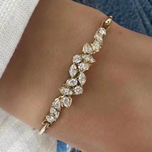 Golden Pear & Round & Marquise Cut White Sapphire Bangle Bracelet