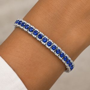 Round Cut Blue & White Sapphire Tennis Bracelet
