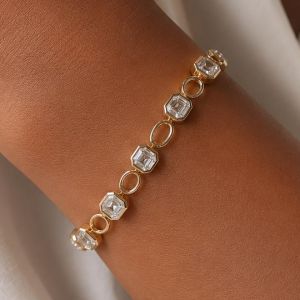 Golden Bezel Asscher Cut White Sapphire Tennis Bracelet