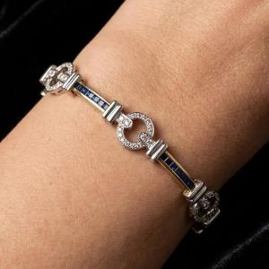 Two Tone Round & Asscher Cut White & Blue Sapphire Tennis Bracelet