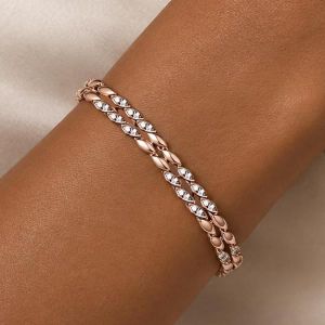 Rose Gold Double Row Round Cut White Sapphire Tennis Bracelet