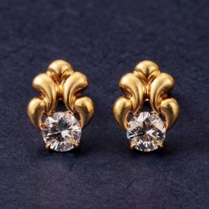 Golden Round Cut White Sapphire Stud Earrings