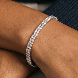 Double Row Round Cut White Sapphire Tennis Bracelet