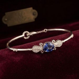 Oval & Pear & Round Cut Blue & White Sapphire Bangle Bracelet