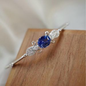 Oval & Pear & Round Cut Blue & White Sapphire Bangle Bracelet