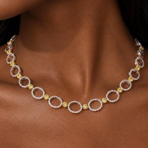 Two Tone Oval & Round Cut Yellow & White Sapphire Tennis Necklace