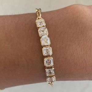 Golden Bezel Asscher Cut White Sapphire Tennis Bracelet