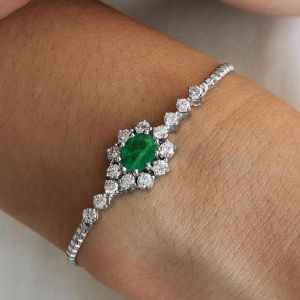 Halo Oval & Round Cut Emerald & White Sapphire Tennis Bracelet