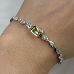 Two Tone Emerald & Marquise Cut Yellow & White Sapphire Tennis Bracelet