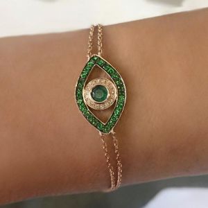 Halo Evil Eye Round Cut Emerald & White Sapphire Tennis Bracelet