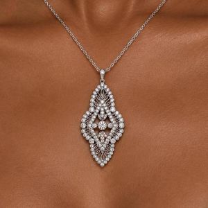 Openwork Round Cut White Sapphire Pendant Necklace
