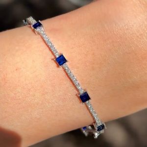 Asscher & Round Cut Blue & White Sapphire Tennis Bracelet