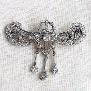 Openwork Tassel Round Cut White Sapphire Brooch Pin