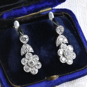 Halo Round Cut White Sapphire Drop Earrings