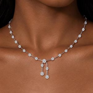 Lariat Design Round Cut White Sapphire Pendant Necklace