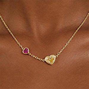 Golden Bezel Heart Cut Yellow & Ruby Sapphire Pendant Necklace