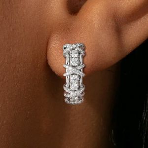 Cross Design Round Cut White Sapphire Hoop Earrings