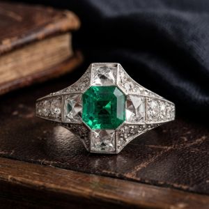 Halo Asscher & Princess & Round Cut Emerald & White Sapphire Engagement Ring