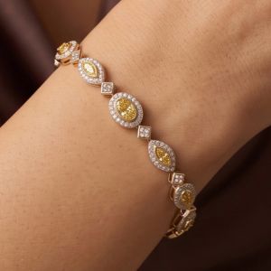 Golden Halo Oval & Marquise & Pear Cut Yellow & White Sapphire Tennis Bracelet