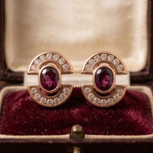 Golden Bezel Oval Cut Ruby & White Sapphire Stud Earrings
