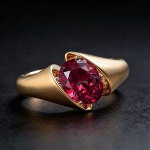 Golden Oval Cut Ruby Sapphire Solitaire Engagement Ring