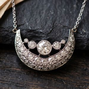 Crescent Moon Round Cut White Sapphire Pendant Necklace