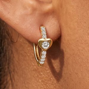 Golden Round Cut White Sapphire Hoop Earrings