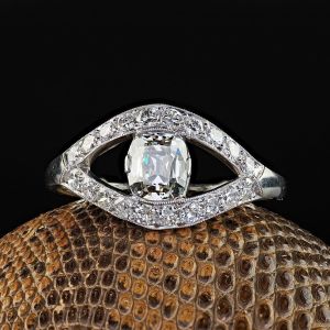 Halo Cushion & Round Cut White Sapphire Engagement Ring