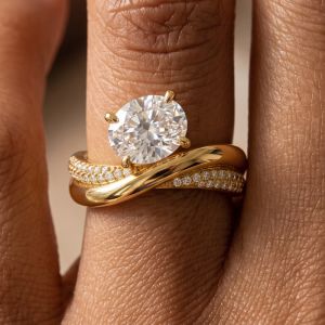 Golden Cross Oval & Round Cut White Sapphire Engagement Ring