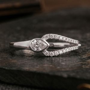 Bezel Pear & Round Cut White Sapphire Engagement Ring