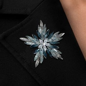 Snowflake Marquise & Round Cut White & Blue & Aquamarine Sapphire Brooch Pin